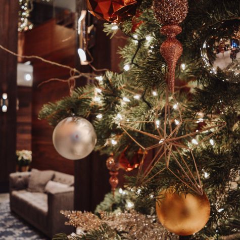 Christmas ornaments hang on a Christmas Tree at Edgewood Tahoe Resort.