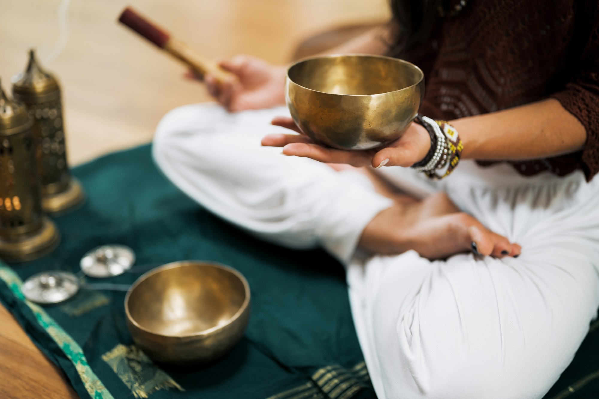 Meditation image with brass bowl